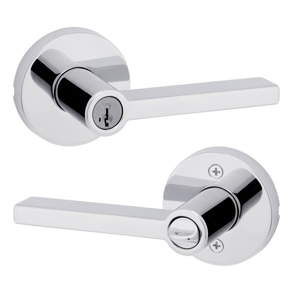 Halifax Lever , Round Rose Entry Door Lock SmartKey , 6AL Latch, RCS Strike Bright Chrome Finish